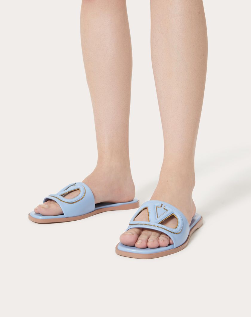 VLOGO CUT-OUT CALFSKIN SLIDE SANDAL - Image 3